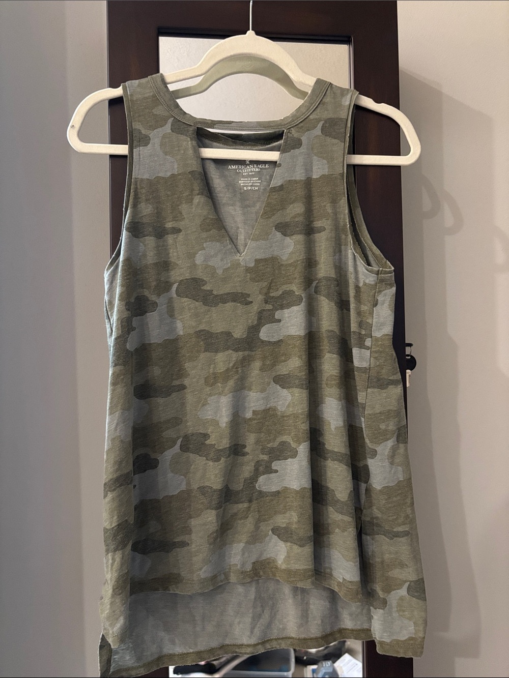 American Eagle Outfitters Olive and Gray Camo V-Neck Tank